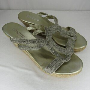 Chico's Gold Espadrille Slip On Wedge Heel Sandal Women's 9